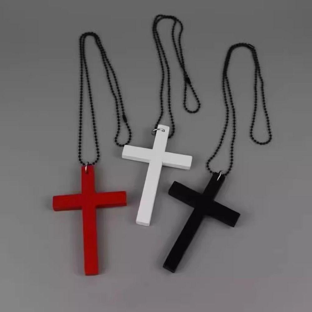 Choker Y2k Punk Gothic Necklace White Black Cross Necklace Wood Cross Pendant Women Men