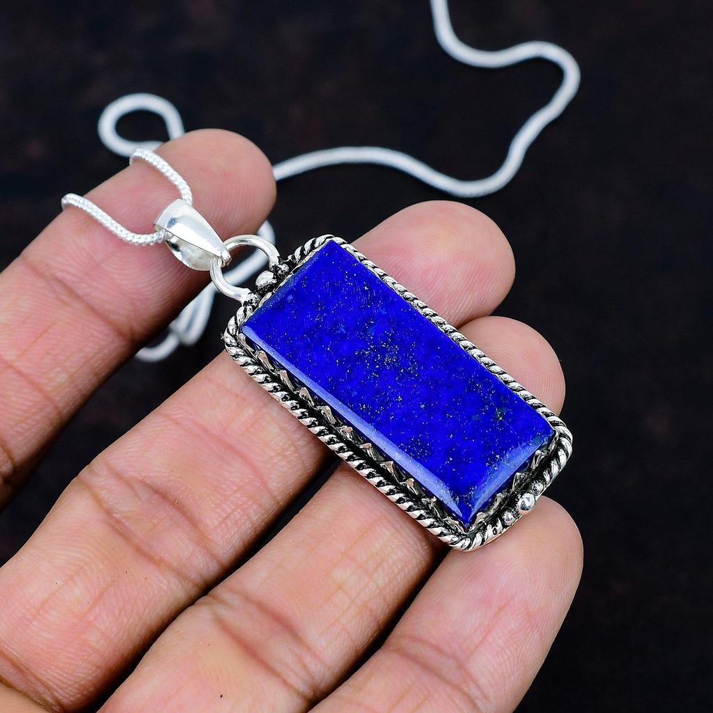 Lapis Lazuli Real Gemstone Pendant 925 Sterling Silver Pendant Handmade Jewelry