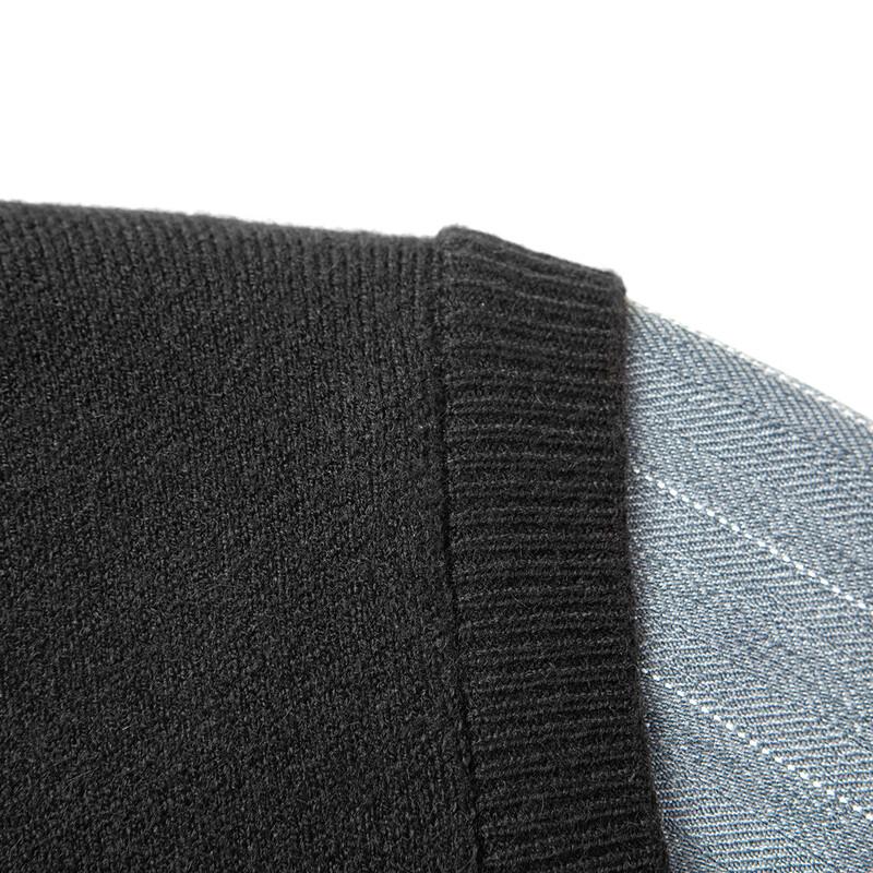 MONTAGUT Men's Faux Two-Piece Striped Lapel Embroidered Knit Sweater