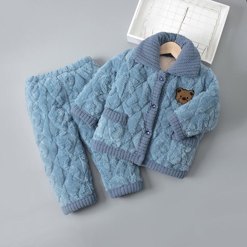 Kids' Winter 3-Layer Quilted Pajamas Coral Fleece Set - Boys, Girls, Babies & Parent-Child Outerwear