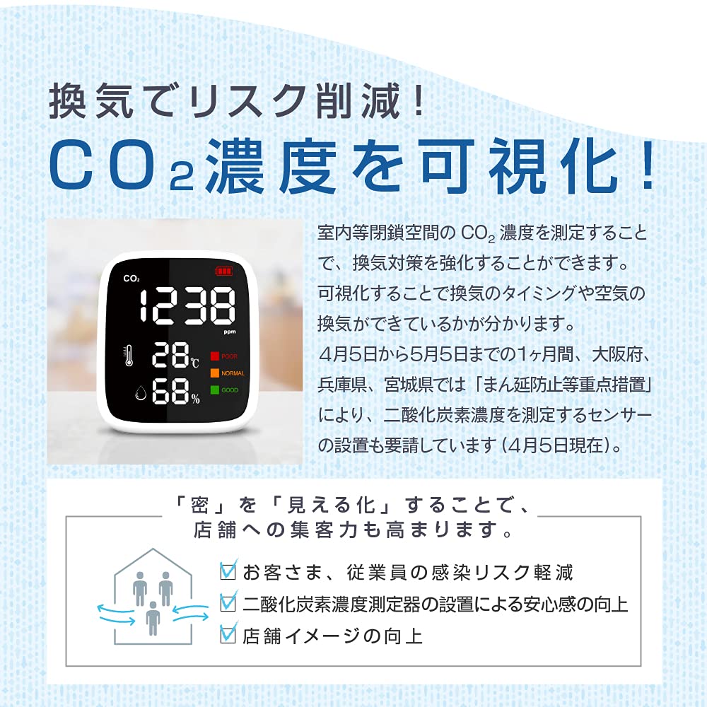 evita CO2 Manager Mini Carbon Dioxide Air Quality Detector CO2 Concentration Measuring Device Temperature Humidity Measurement Rechargeable Desktop Co