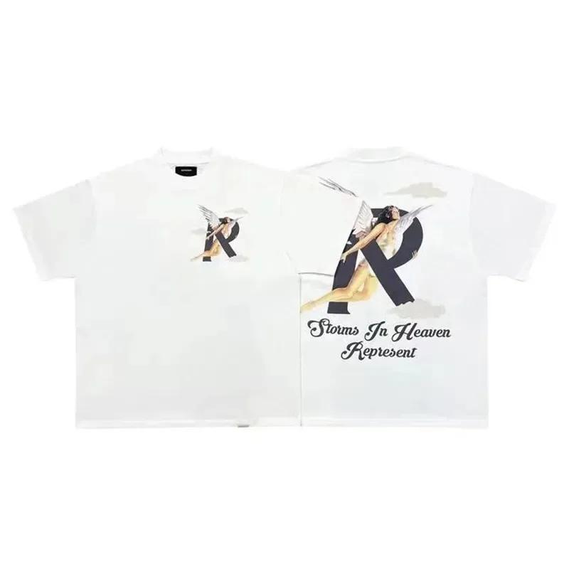 Unisex and WoUnisex Short Sleeve T-shirts, Angel and Cloud Print Cotton Casual Shirts Hip Hop Style Fashion Summer Dress Oversized