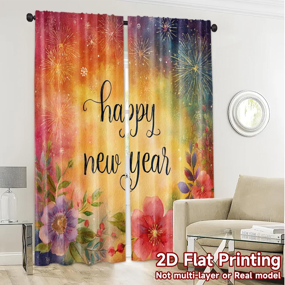 2D Flat Printing  JIT 2pcs   Curtains (Without Rod) Festive Cityscape Chic Curtain Cloth Versatile Polyester Curtains Festive Use