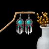 Bohemian Fringed Turquoise Earrings, Retro Minority Style Earrings, Personalized Temperament Earrings.