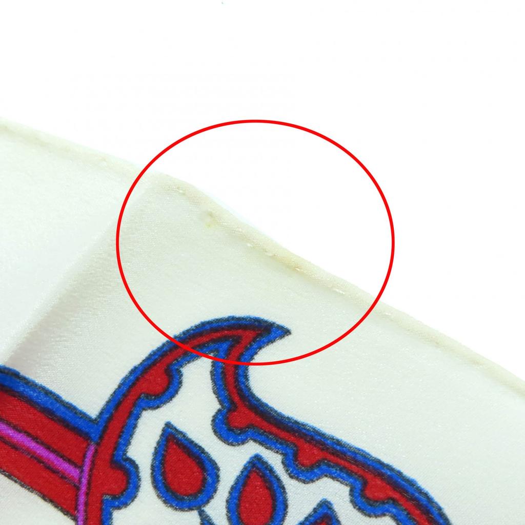 Great HERMES Scarf Paisley Motif All-over Print Stole Shawl Ivory Red Blue Silk Used