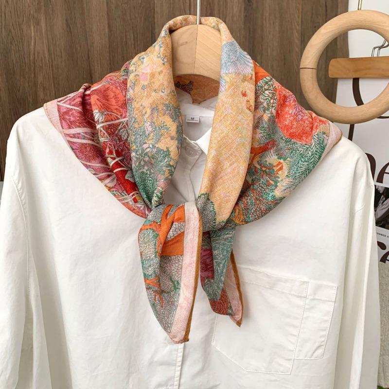 

Квадратный шарф новый шейный платок шарф маленькая шаль дорожная сумка головной платок универсальный цветок кешью шелковый шарф