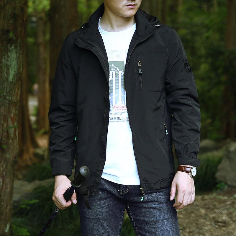Spring and Autumn Thin Solid Color Embroidered Hooded Tooling Military Outdoor Leisure Travel Jacket Top Men's Jacket Jacket