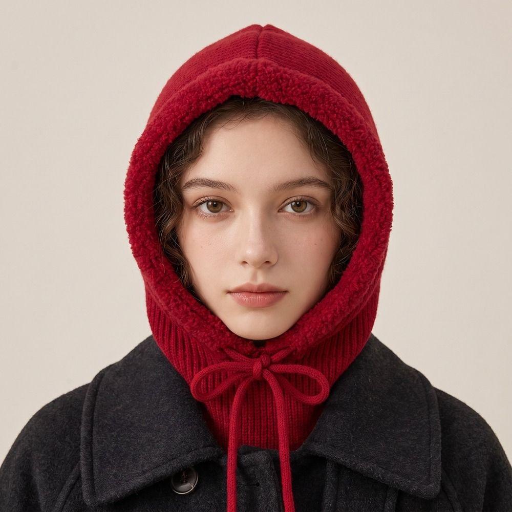 Solid Color Knitted Hooded Cap Wool Blend Earflap Hat Simple Winter Cap Outdoor