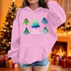 Felpa con cappuccio e stampa natalizia per bambina, manica lunga, pullover casual e comodo per le vacanze