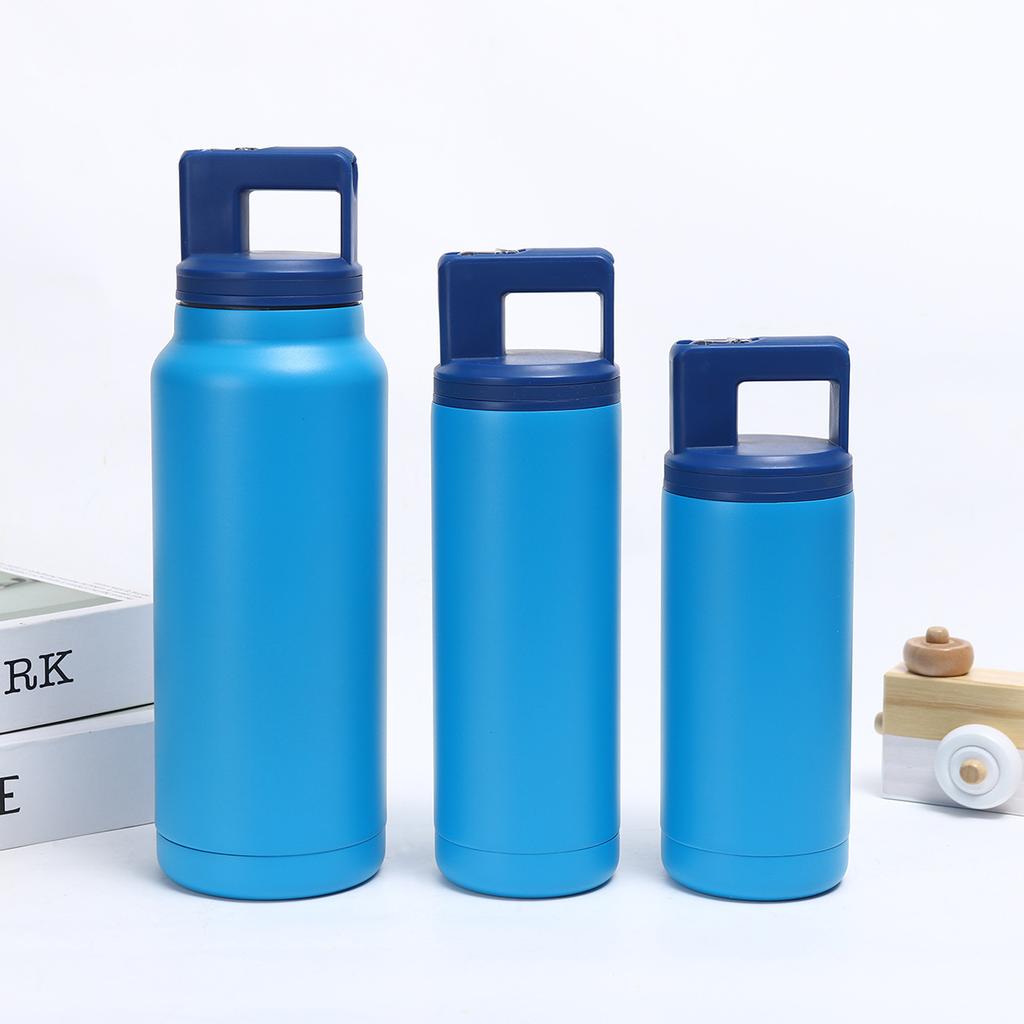 New Steel Thermal Water Bottle Double Wall Straw Vacuum Tumbler Sports Bottle 600/900ml