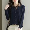Lapel Button Down Shirt Sweater Women Autumn Winter Faux Two Piece Long Sleeve Knit Sweaters Jackets