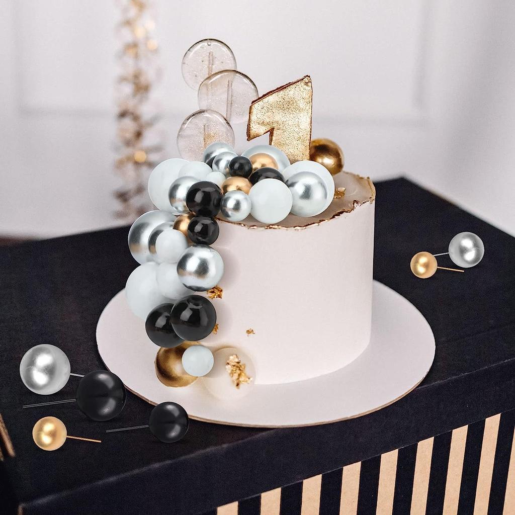 Balls Cake Topper Balloons DIY Cake Insert Topper Foam Cake Balls Baking Decoration for New Year Anniversary Birthday Party