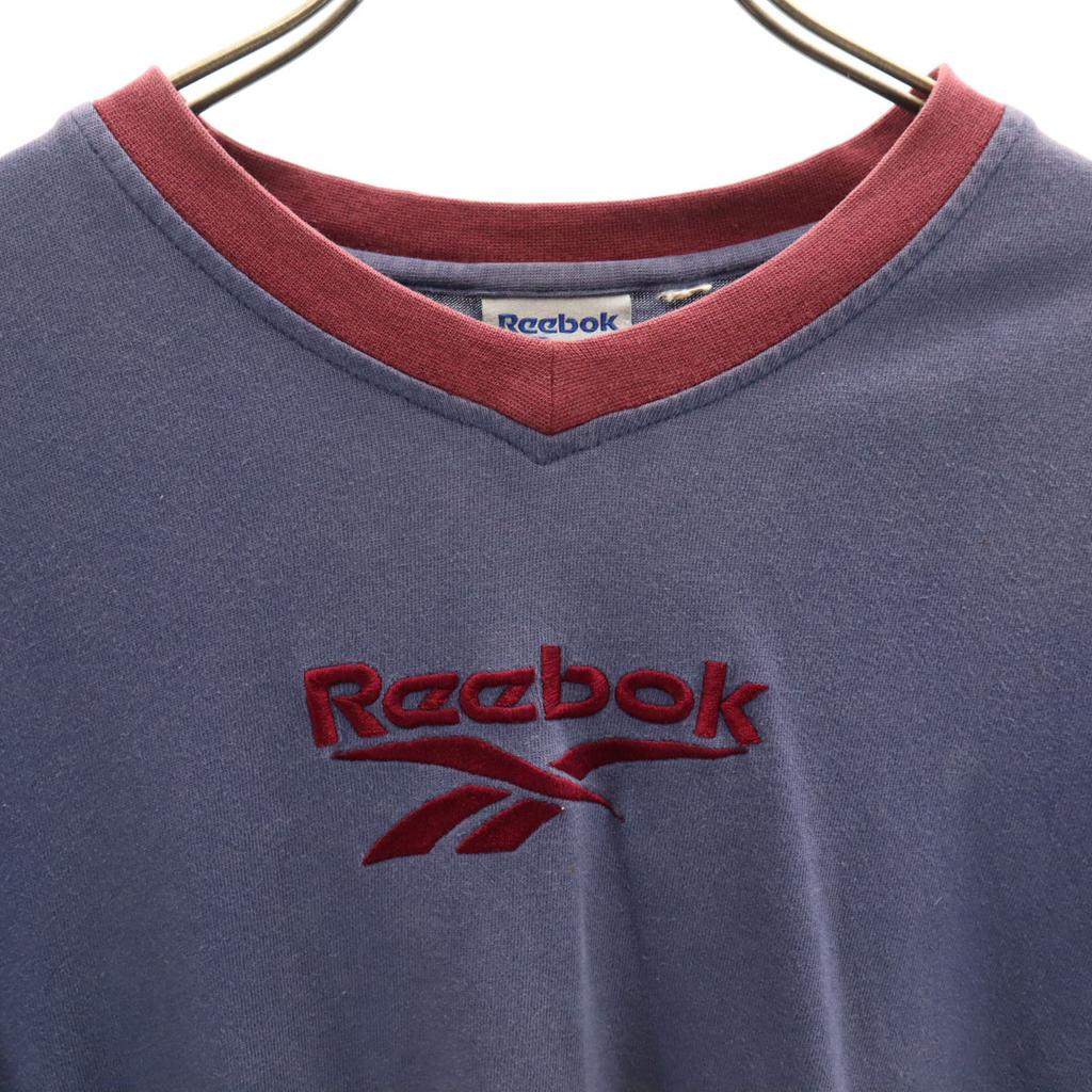 Reebok 90s Old Short Sleeve V Neck T-shirt S Blue Men's Used
