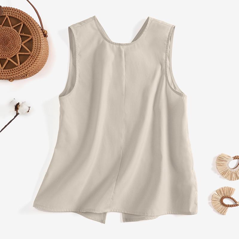 

VONDA женский летний однотонный свободный жилет без рукавов с круглым вырезом и пуговицами S бежевый