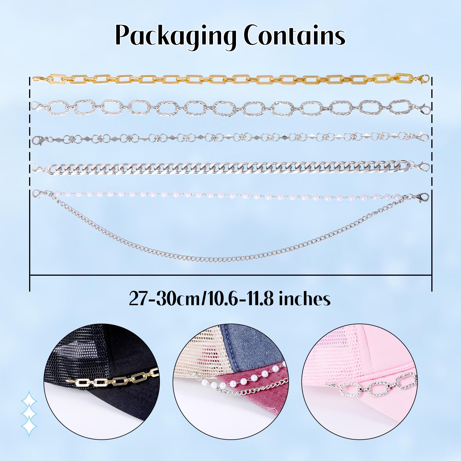 

5Pcs 14Pcs DIY Hat Decoration Chain Pearl Turquoise Metal Chain Baseball/Trucker Hat Peaked Cap Shoes Clothing Decor Accessories
