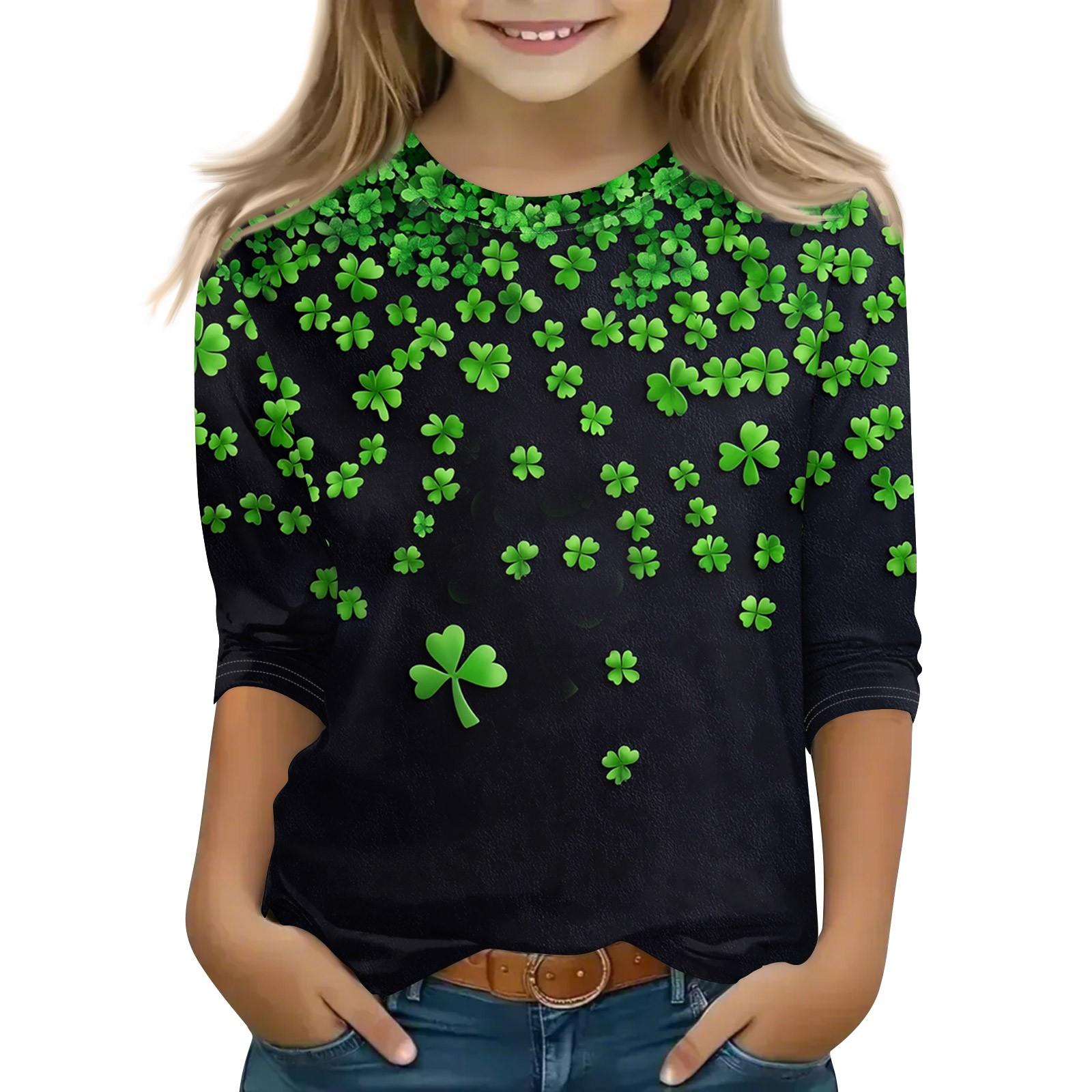 

Топы с принтом для девочек 5-16 лет с круглым вырезом и рукавами 3/4 Футболки Модные топы Наряды Футболки 110 армия зеленый