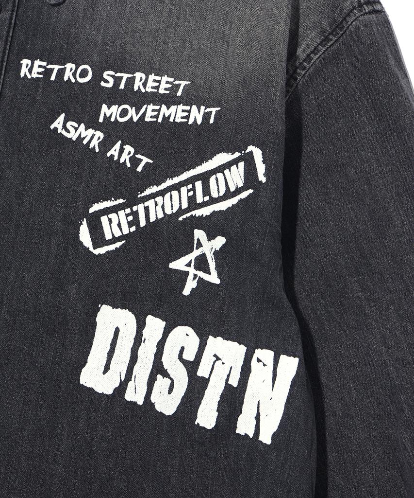 DISTN9NE Retro Long Sleeve Denim Shirt Lp3Yu682_Black