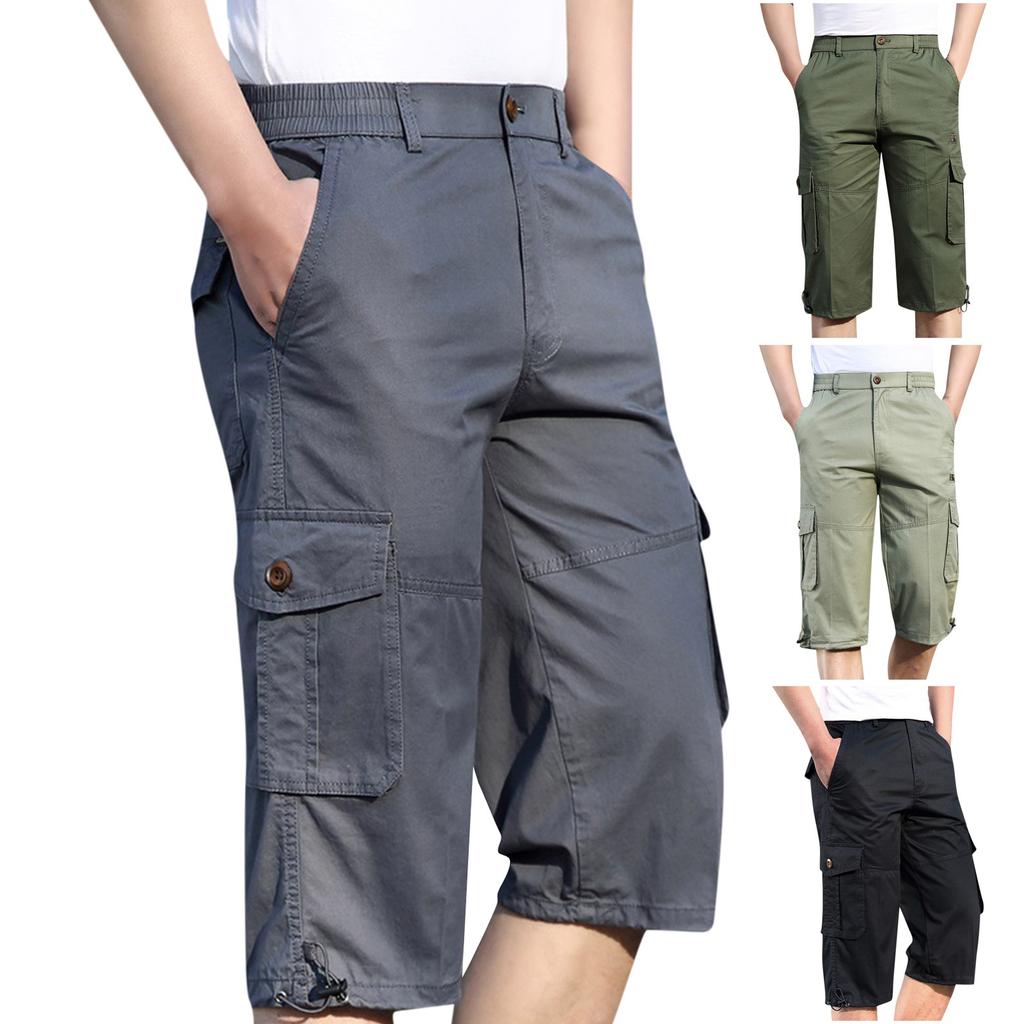 Mens Summer Casual Fitness Bodybuilding Solid Color Pocket Sports Shorts Pants