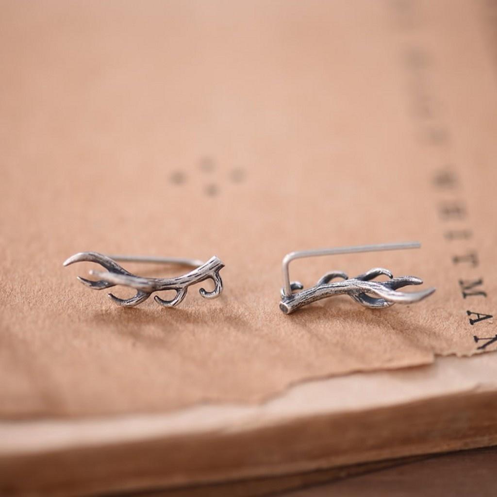 Vintage Silver Climber Crawler Cuff Earrings Women Branch Ear Studs