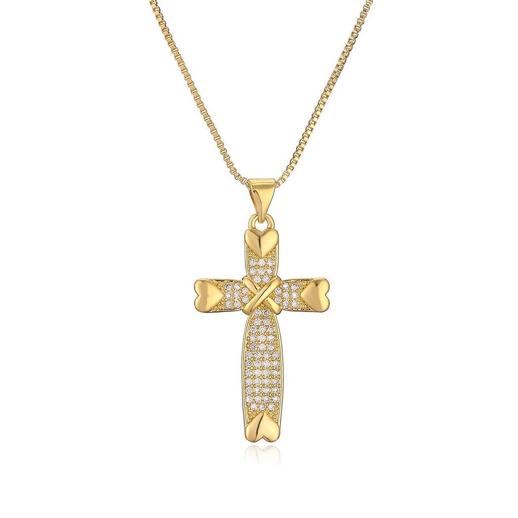 Aogu 18K Zlatem Plátovaný Zirkonový Křížek Přívěsek Náhrdelník - Dámský Minimalistický Retro Design