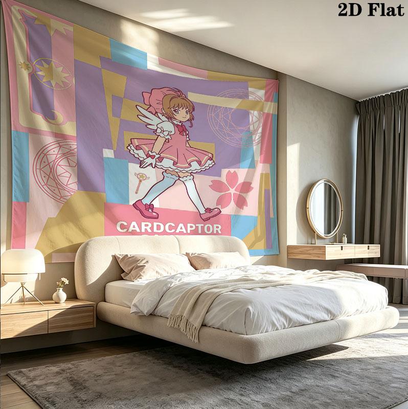 Cardcaptor Sakura Wall Tapestry Aesthetic Wall Hanging Printed Fabric Blanket Decorative Tapestries For Bedroom Living Room Home Decor