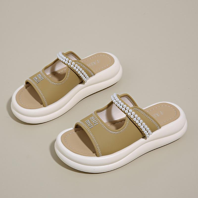 

Крутые тапочки женские летние 2025 новые модные универсальные удобные на толстой подошве французские с юбкой пляжные тапочки 41 хаки