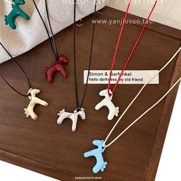2025 Retro Red Drip Glaze Pony Pendant Necklace: Elegant Women's Long Sweater Chain Accessory