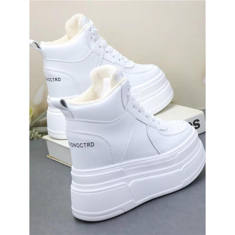 Fashion 13CM Women Cow Genuine Leather Platform Wedge Vulcanize Ankle Booties Spring Autumn Chunky Sneaker Ankle Microfiber Shoes