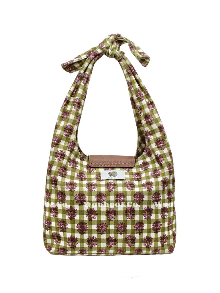Longchamp Borsa Tote in Tessuto Le Pliage con Chiusura a Bottone Stampata Media da Donna Verde Carciofo 10303HGGM04
