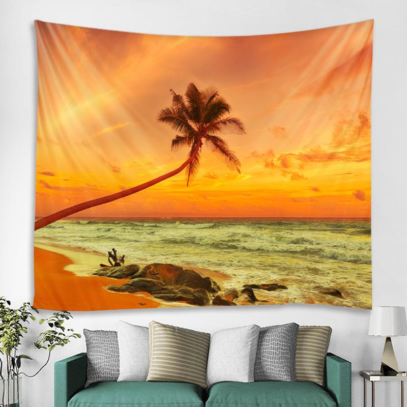 Tropical Sea View Tapestry Summer Vacation Style Bedroom Living Room Background Fabric Wall Decoration Hanging Fabric
