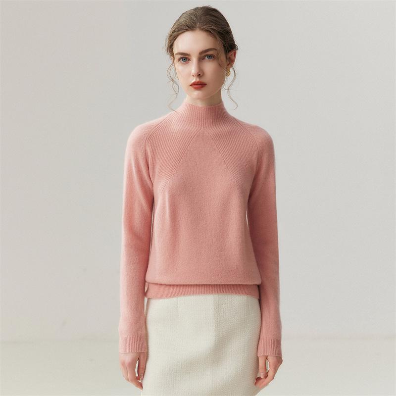 Lekasha 100% Pure Cashmere Women's Loose-Fit 12-Gauge Half-High Neck Sweater Base Layer