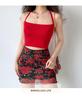 American Spicy Girl Rose Print Mesh High-Waisted Bodycon Mini Skirt for Women