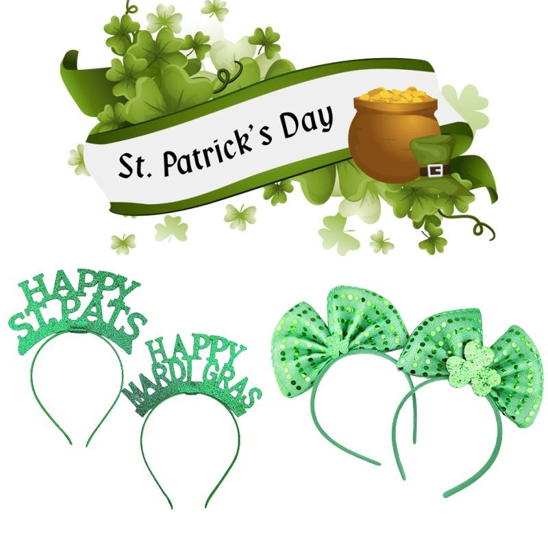 St. Patricks Day Hair Band Bow Tie Shamrock Green Irish Headband Girl Party Gift