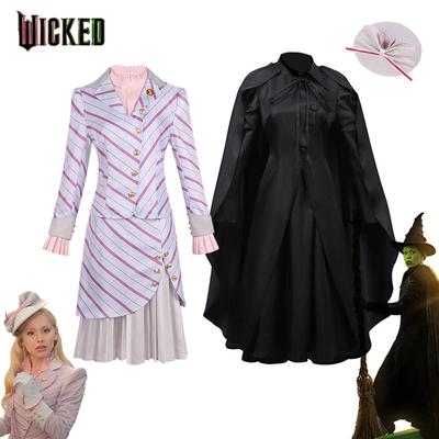 Wicked Cosplay Witches Costumes Glinda Elphaba Clothes Gotic Movie Party Role-playing Pink Suit Black Dress Robe Hat