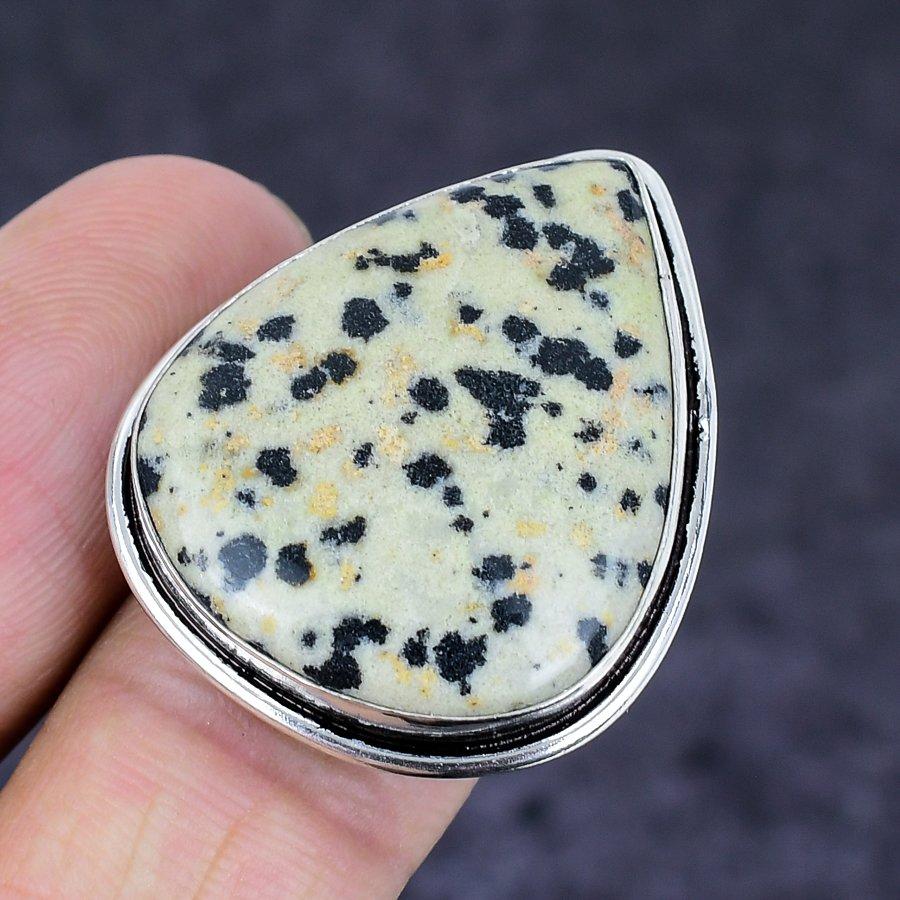 Dalmation Jasper Gemstone Handmade 925 Sterling Silver Ring Size 8.5 C2s58
