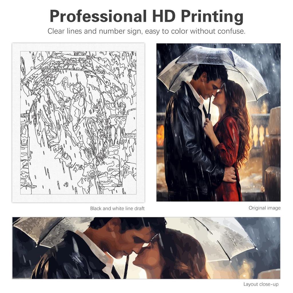 Frame Painting By Numbers For Adults Kits Lover Under Umbrella Acrylic Paint Marker By Numbers For Home Wall Decors 40x50cm