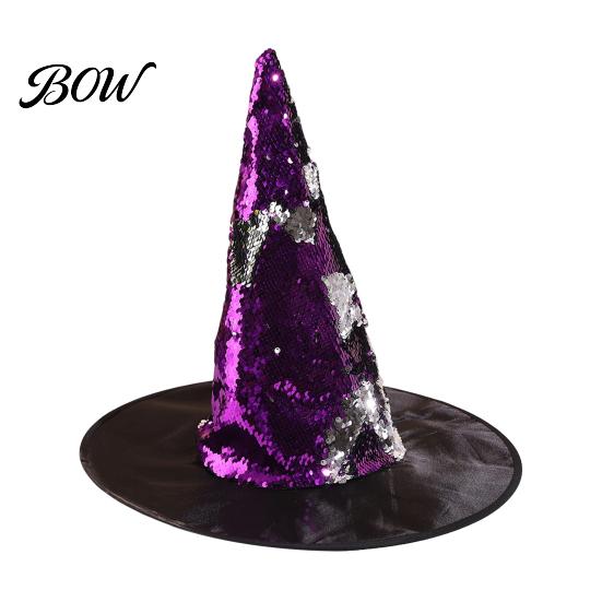 Unique Costume Witch Hat Reversible Sequin Hat, Sparkly Glitter Large Wizard Color Changing Party Halloween for Cosplay, Masquerade Eye Catching