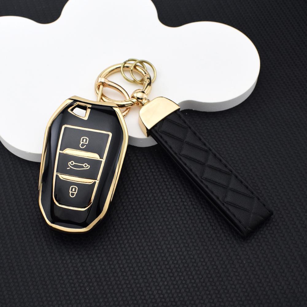Stylish Soft TPU Car Key Fob Case + Key Chain for Citroen DS3 DS5 C3 C4 C3 XR | Peugeot 3008 4008 5008 308 508 Protective Bag