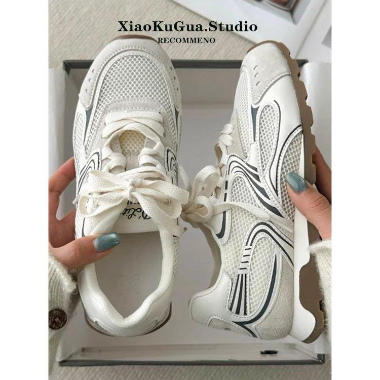 

Genuine leather women s shoes 2025 new summer soft-soled Agande training shoes mesh breathable thick-soled sports and leisure dad shoes 35