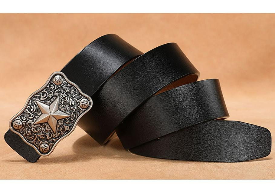 Men's Retro Genuine Cowhide Leather Belt with Smooth Buckle - Extended Large Size for Trendy and Plus-Size Fashion
