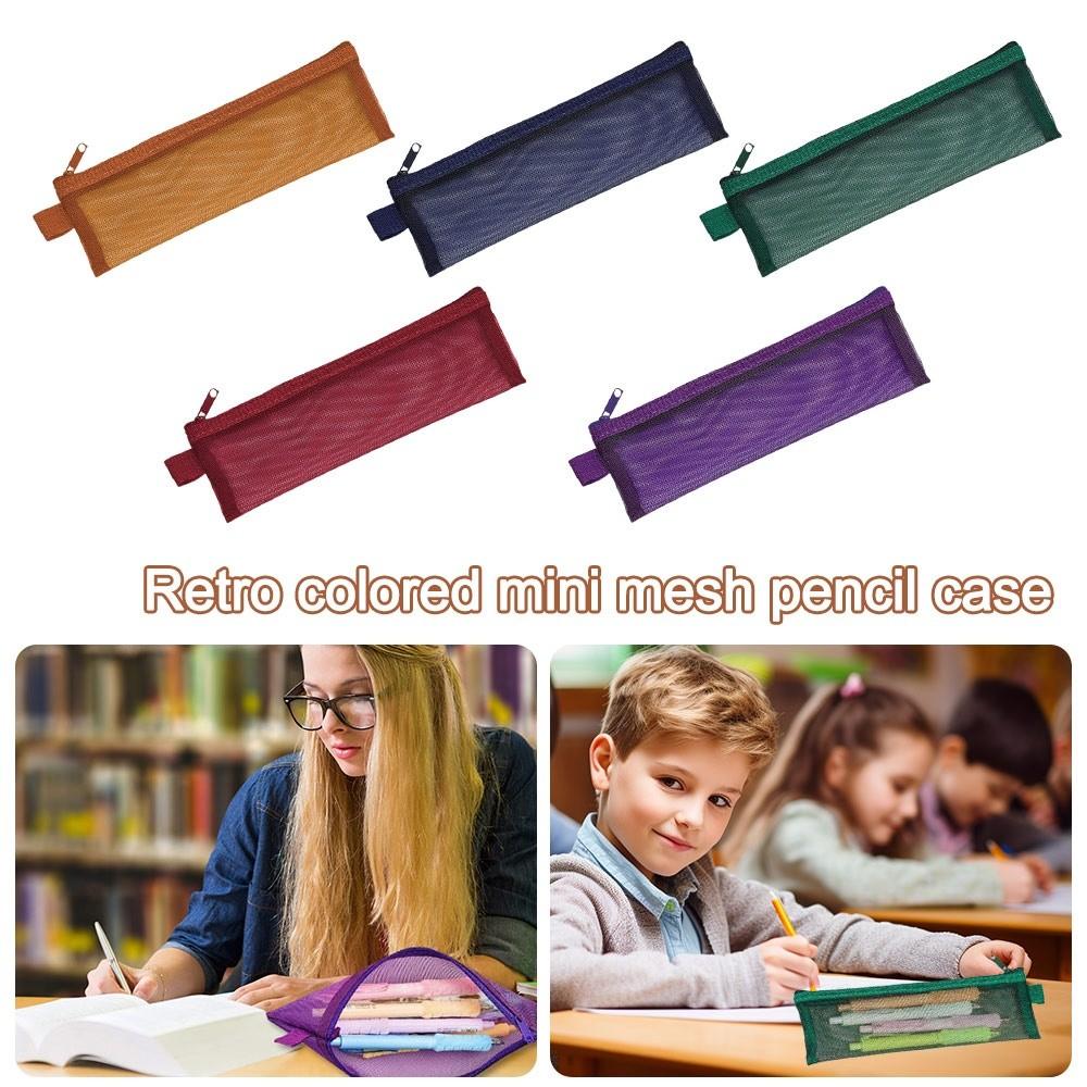 Nylon Mesh Pen Bag Square Shape Stationery Pouch Pencil Case Student Examination Pouch