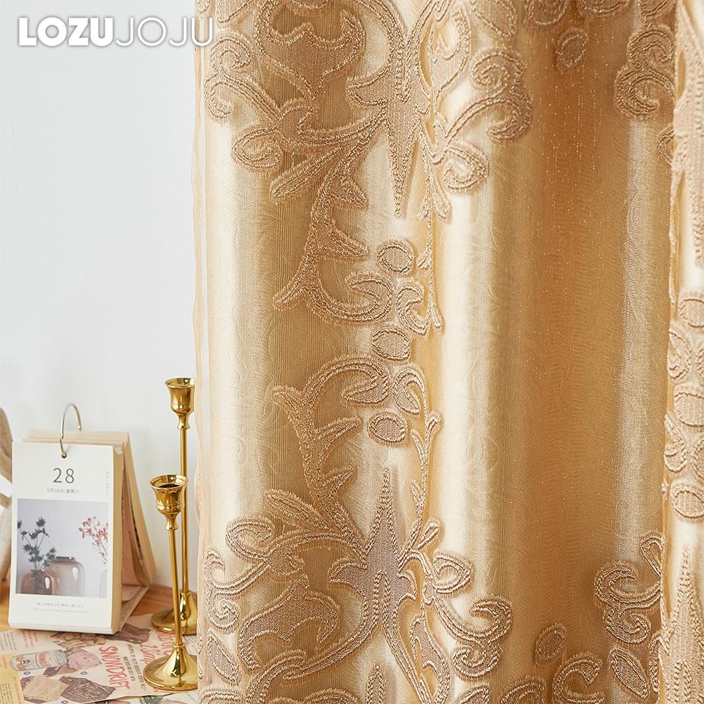 1 ks LOZUJOJU Evropský luxusní zatemňovací zlaté jednobarevné zatemňovací a žakárové průsvitné dvouvrstvé závěsy do ložnice, obývacího pokoje, domácí dekorace