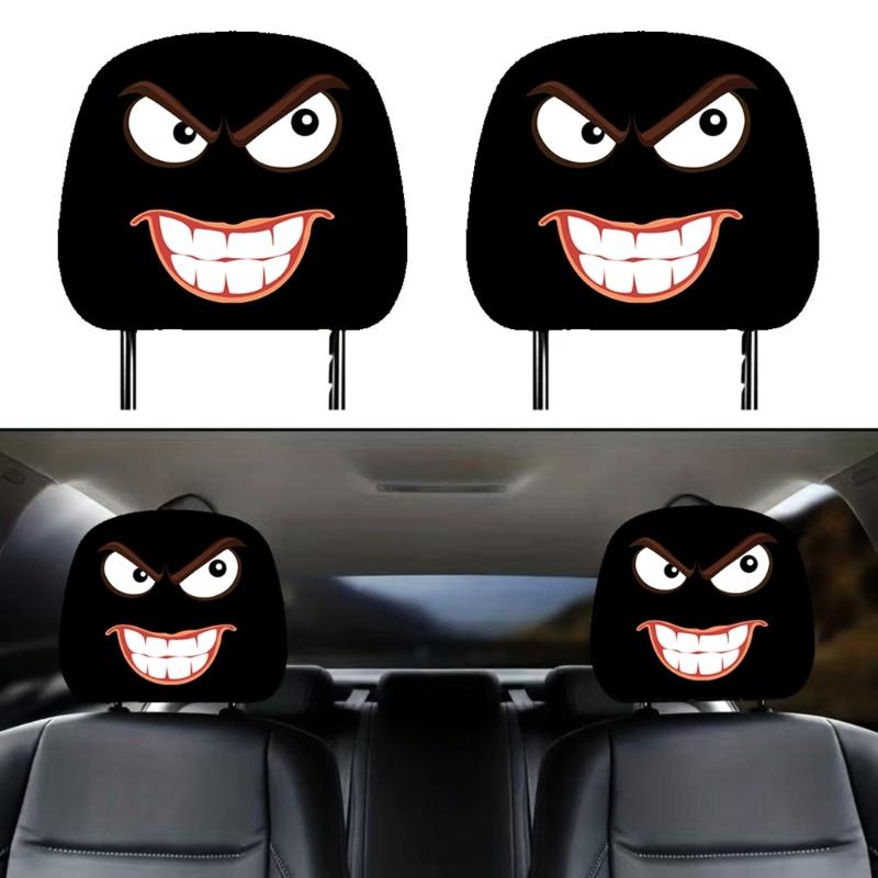 Festive Car Interior Decoration Headrest Covers Playful Halloween Graphics Comfort Fit Polyester Fabric Driver Gift 2pcs