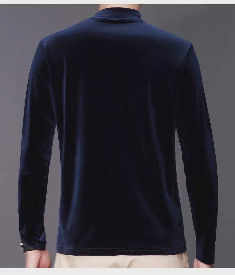 Ανδρική Χρυσή Βελούδινη Μπλούζα με Μισό Ψηλό Γιακά και Μακρύ Μανίκι για Φθινόπωρο/Χειμώνα 2022