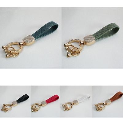 PU Leather Car Key Chain Plaid Durable Car Key Ring Chain Holder Shiny Crystal Pendant Key Ring