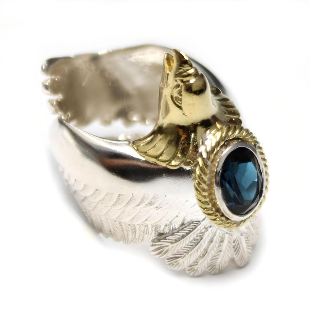 Mizal Eagle Ring with London Blue Topaz and Native American 925 Sterling Silver for Men and Women Design,