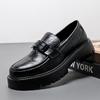 20252025 Muffin heel platform shoes men's metal buckle one-pedal loafers men's large-size small leather shoes