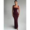 Shemoda French Square Collar Sleeveless Dress Women's Stretch Silm High Waist Micro-Pull Mermaid Dress Below the Knee Long Dress