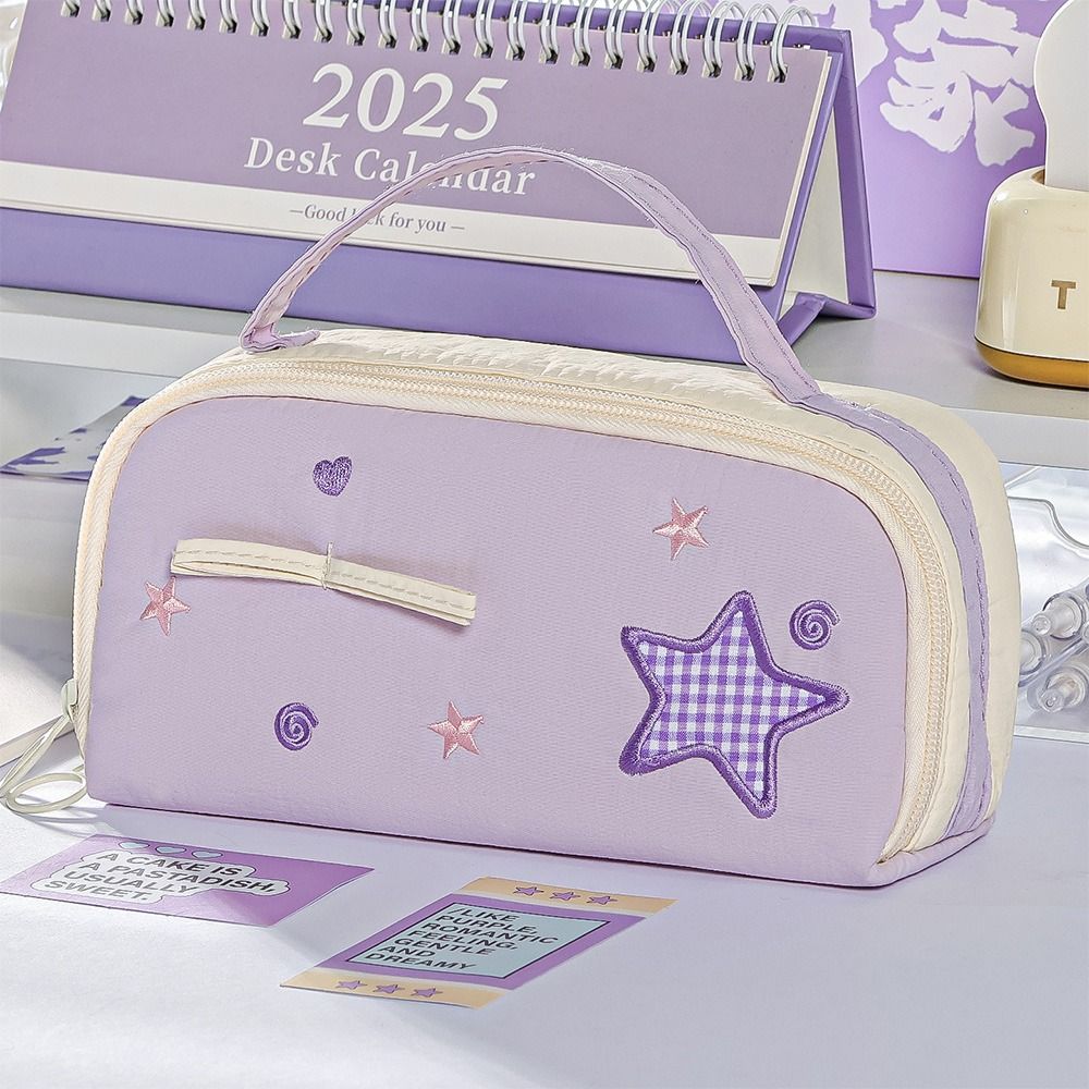 Kawaii With Handle Pencil Case Multi-layer Star Design Stationery Bag Large Capacity Pencil Pouch School Supplies