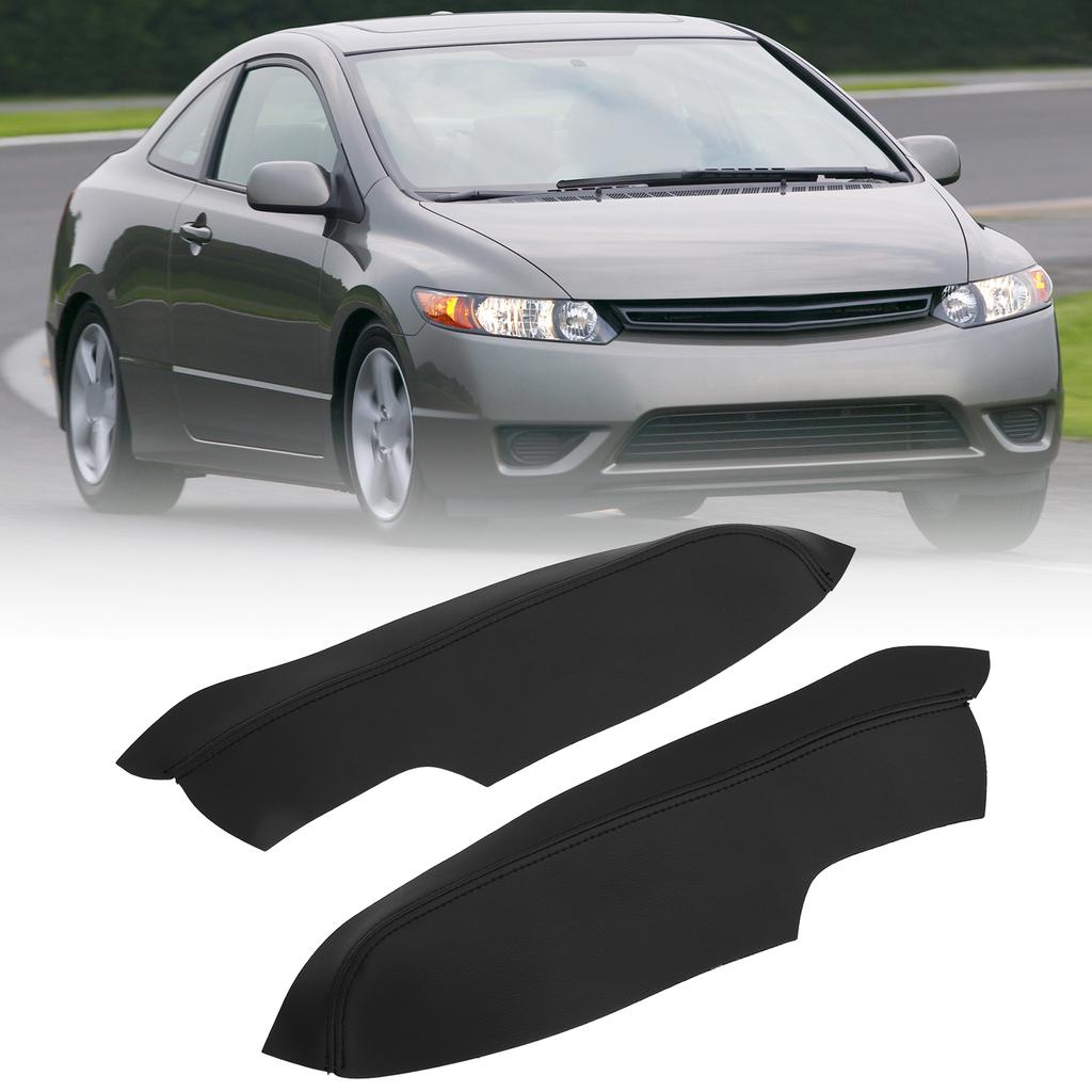 2Pcs Set Microfiber Leather Front Door Panel Armrest Cover Protector Antiscratch Replacement for Civic 2005‑2011Black